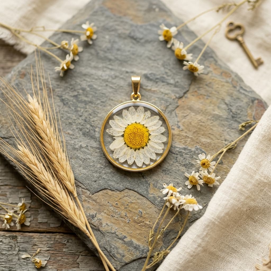 Golden Daisy Round Pendant